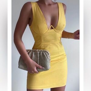 Yellow mini dress-Linen